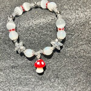 Mushroom Charm Glass Beaded Bracelet